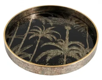 Palm Tree Round Tray Set of 4 - Gold