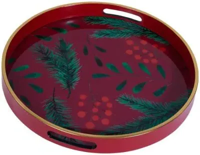 Red Berry Glass Tray Set of 2 - Red, Glass