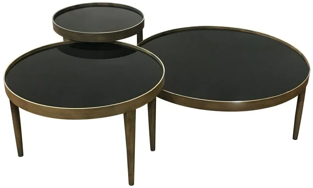 Reese Small Round Coffee Table - Black, Antique Bronze