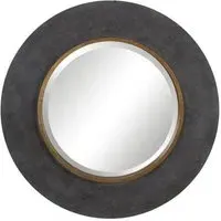 Saul Round Mirror - Grey, Wood and Brass