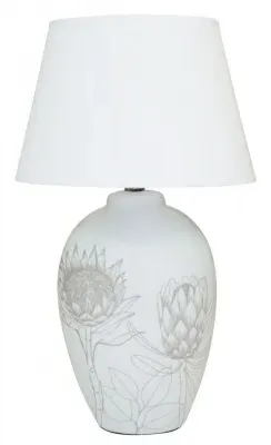 Serene Floral Ceramic Table Lamp - White