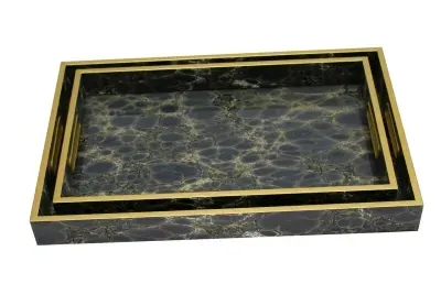 Serving Tray Set Deep Blue (Set of 2) - Navy, Gold image