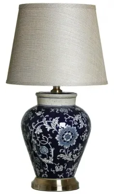 Tessa Floral Ceramic Table Lamp - Blue, Antique Brass image