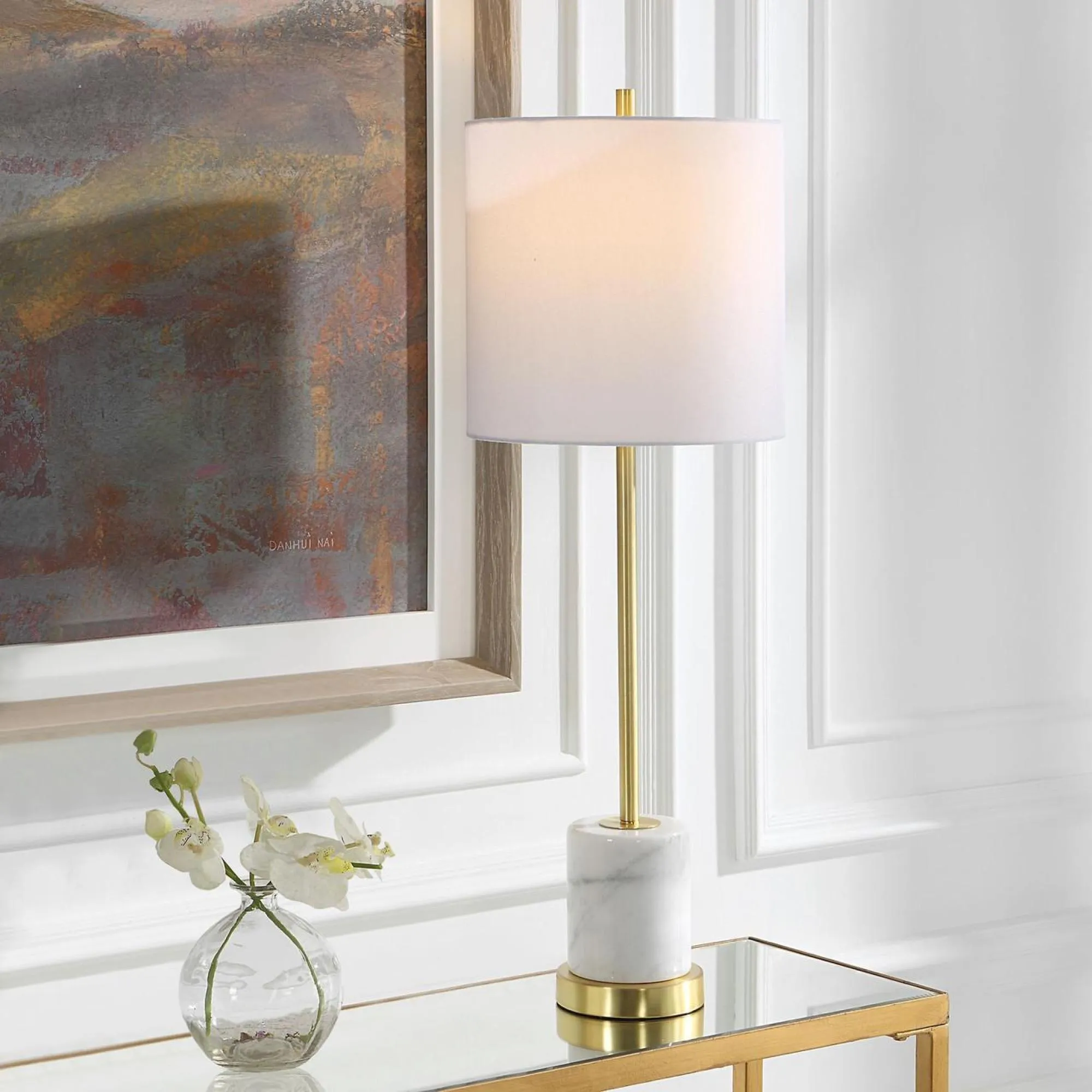 Turret Buffet Lamp - White, Marble