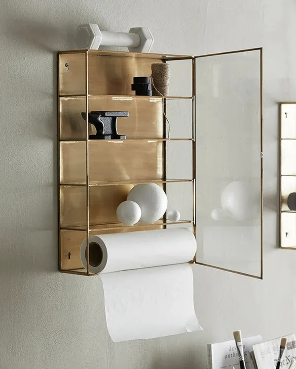 Ada Wall Display Cabinet - Gold, Metal