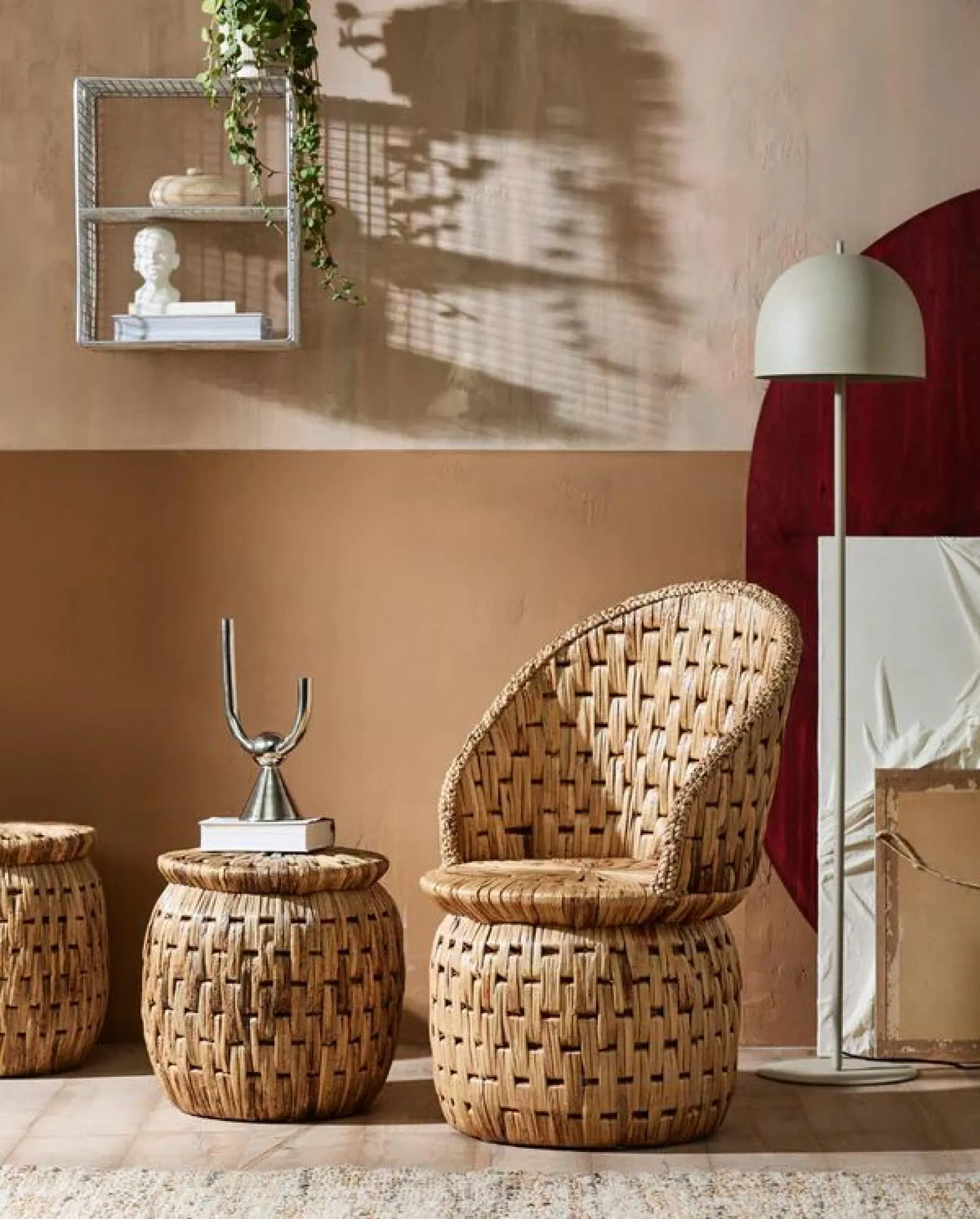 Baccio Round Stool - Natural, Rattan