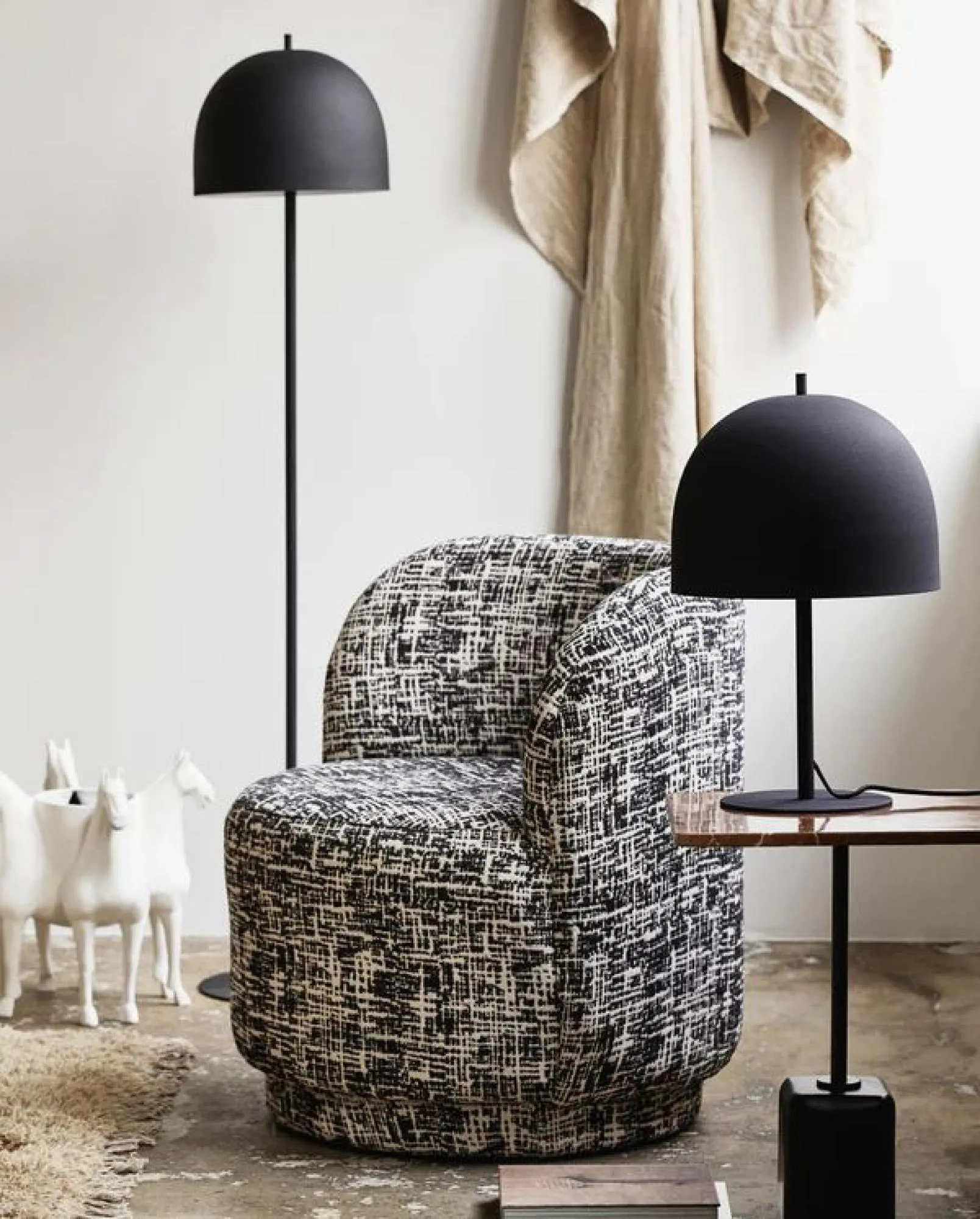 Bomu Fabric Lounge Chair - Black and White