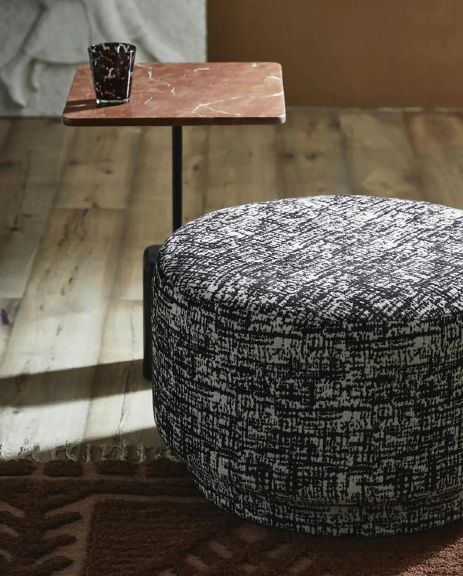Bomu Fabric Pouf - Black and White