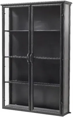 Downtown Wide 2 Door Glass Wall Display Cabinet - Black