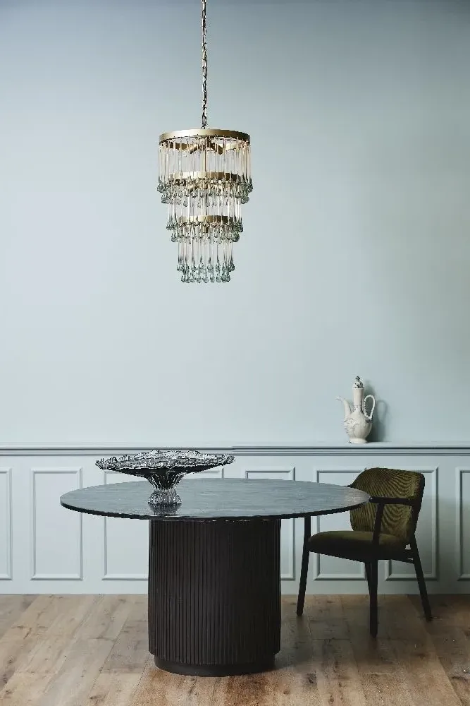 Erie 4 Seater Round Dining Table - Black, Marble