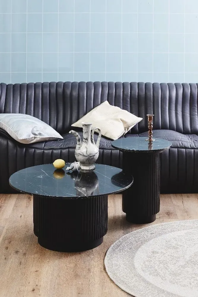 Erie 4 Seater Round Dining Table - Black, Marble