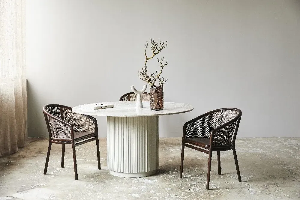 Erie 4 Seater Round Dining Table - White, Marble