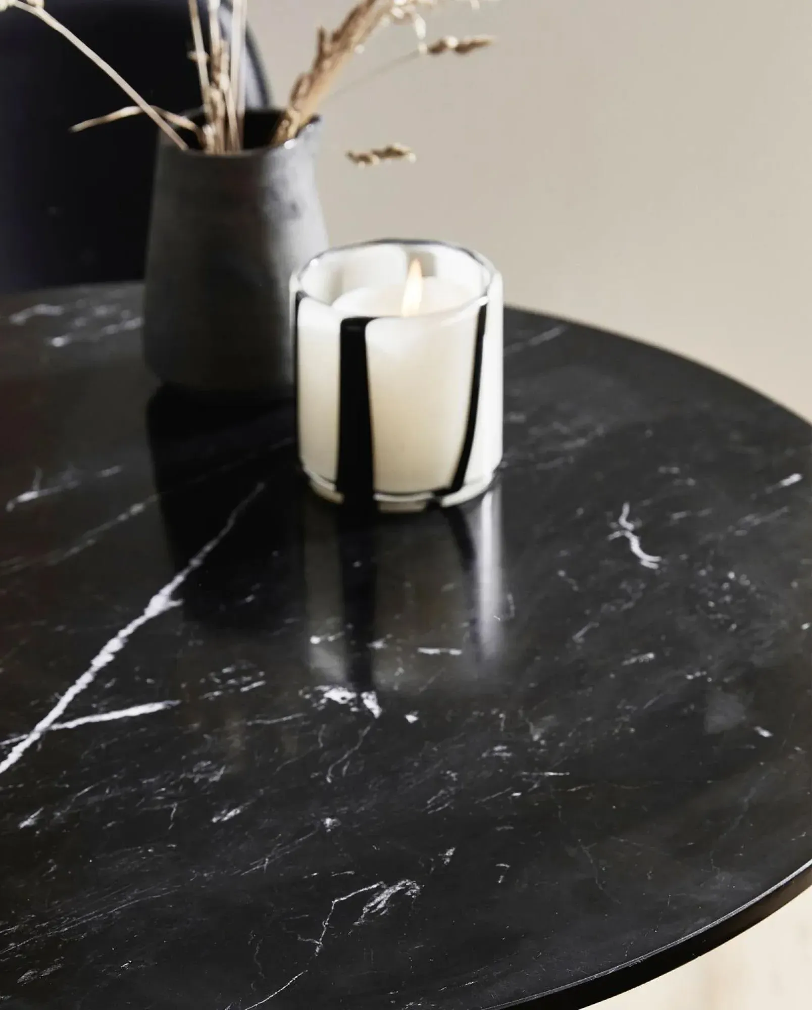 Erie Round Cafe Table - Black, Marble