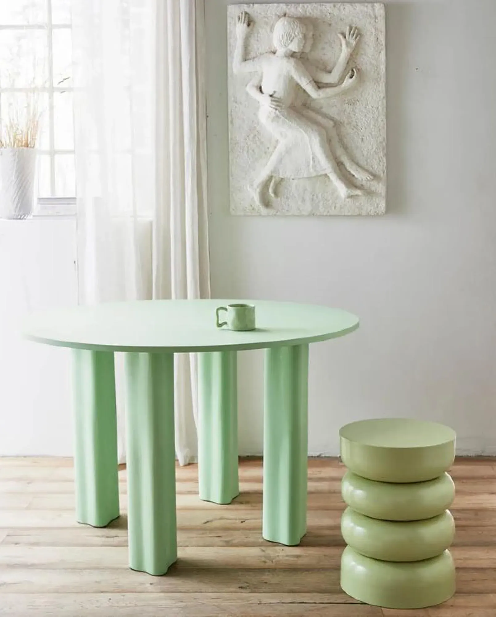 Jubba Round Side Table - Light Green, Metal