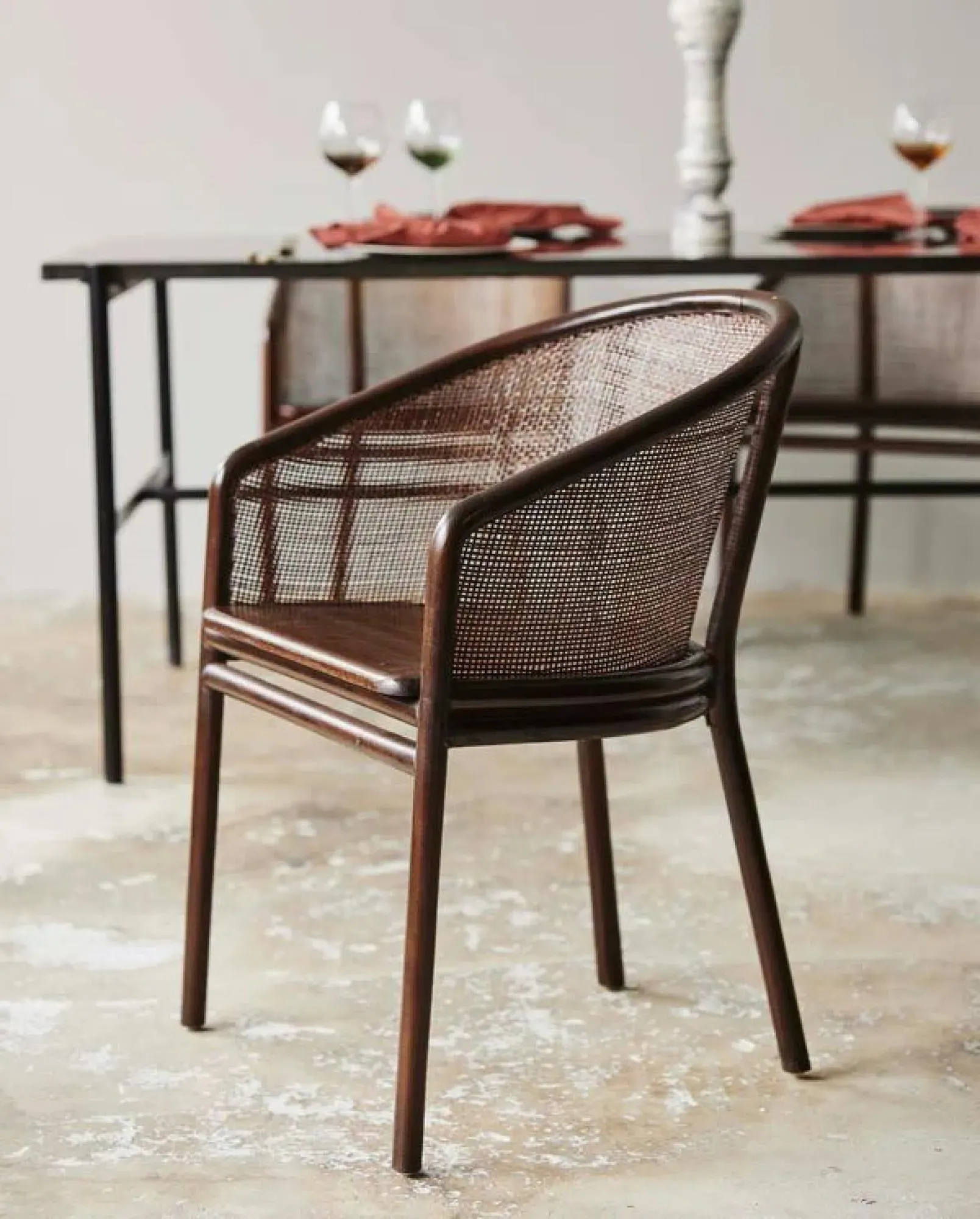 Mosso Dining Chair Set of 2 - Dark Brown, Teak and Rattan