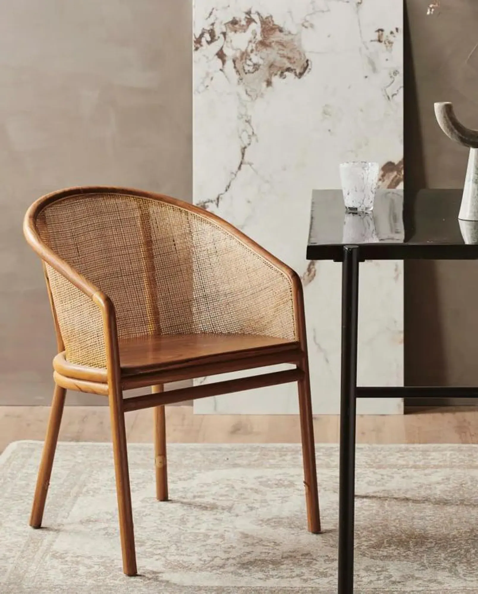 Mosso Dining Chair Set of 2 - Light Brown, Teak and Rattan