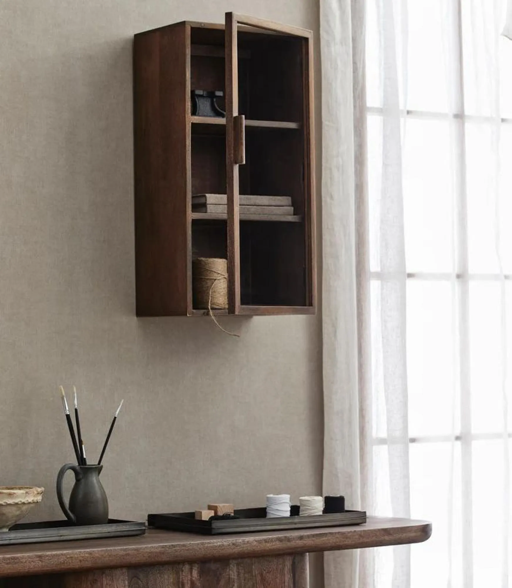 Nango 1 Door Wall Display Cabinet - Dark Brown