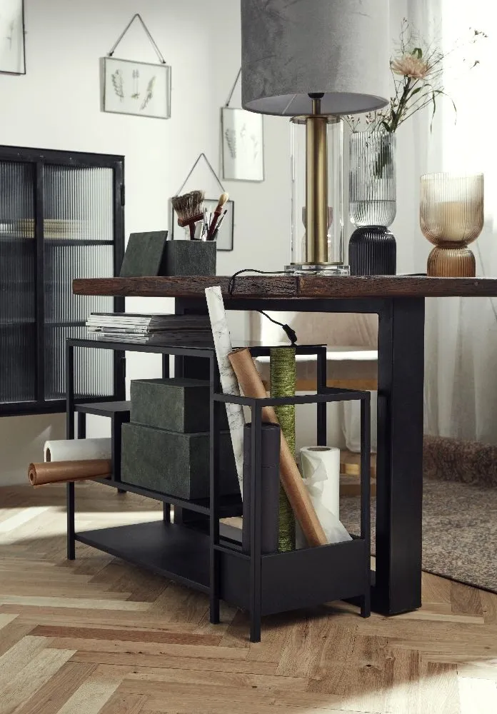 NORDAL Bookcase with Glass Top - Black
