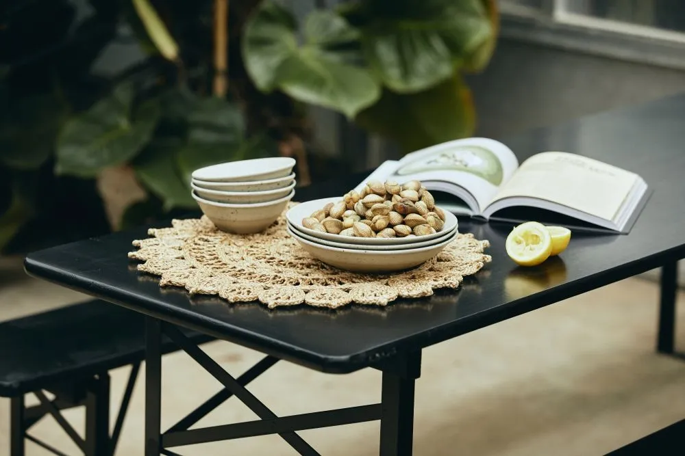 NORDAL Large Dining Table with 2 Bench - Black