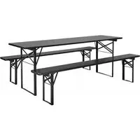 NORDAL Large Dining Table with 2 Bench - Black