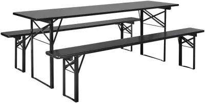 NORDAL Large Dining Table with 2 Bench - Black image