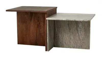 Odta Low Coffee Table - Wood, Marble