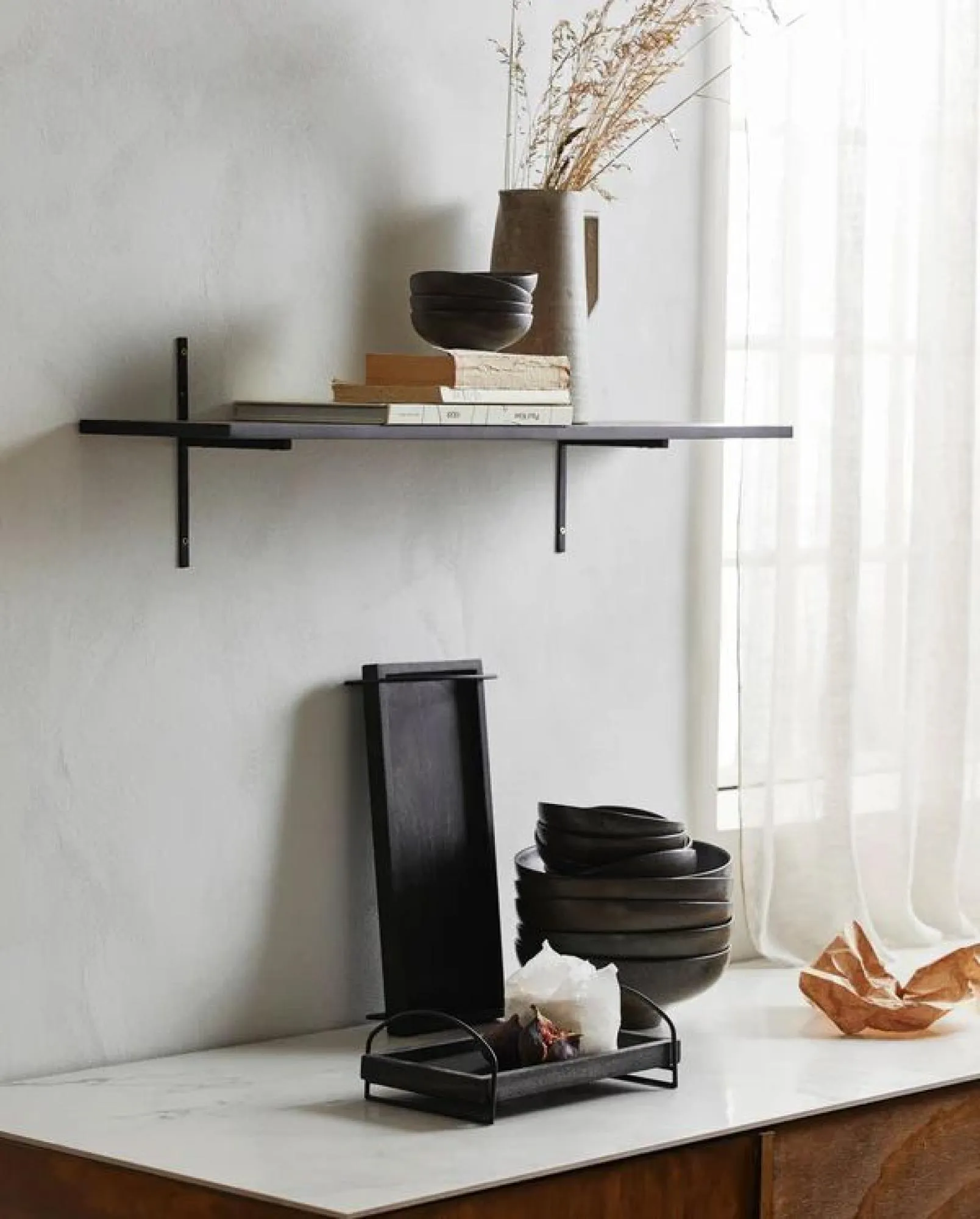 Tano Wall Shelf - Black, Wood