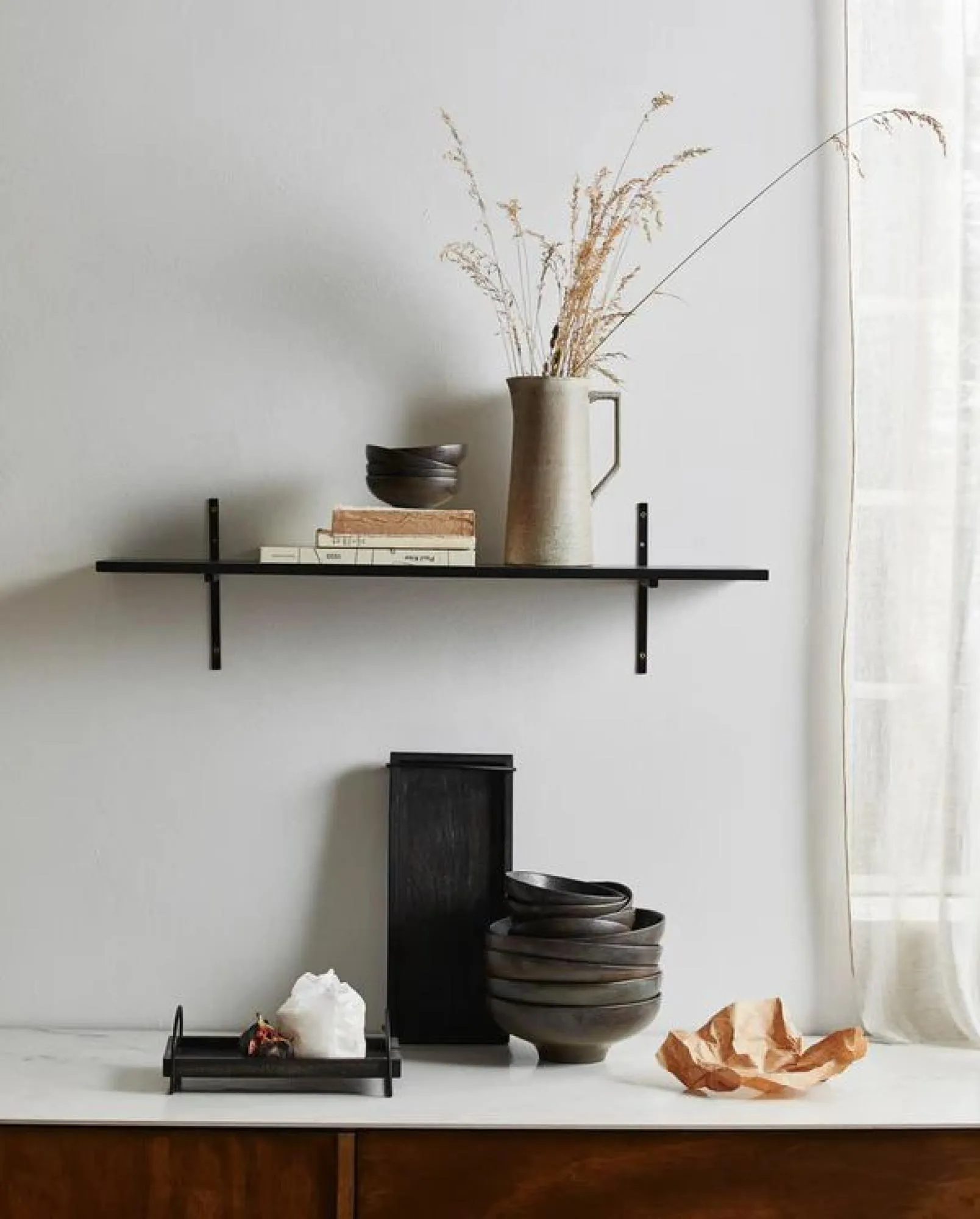 Tano Wall Shelf - Black, Wood