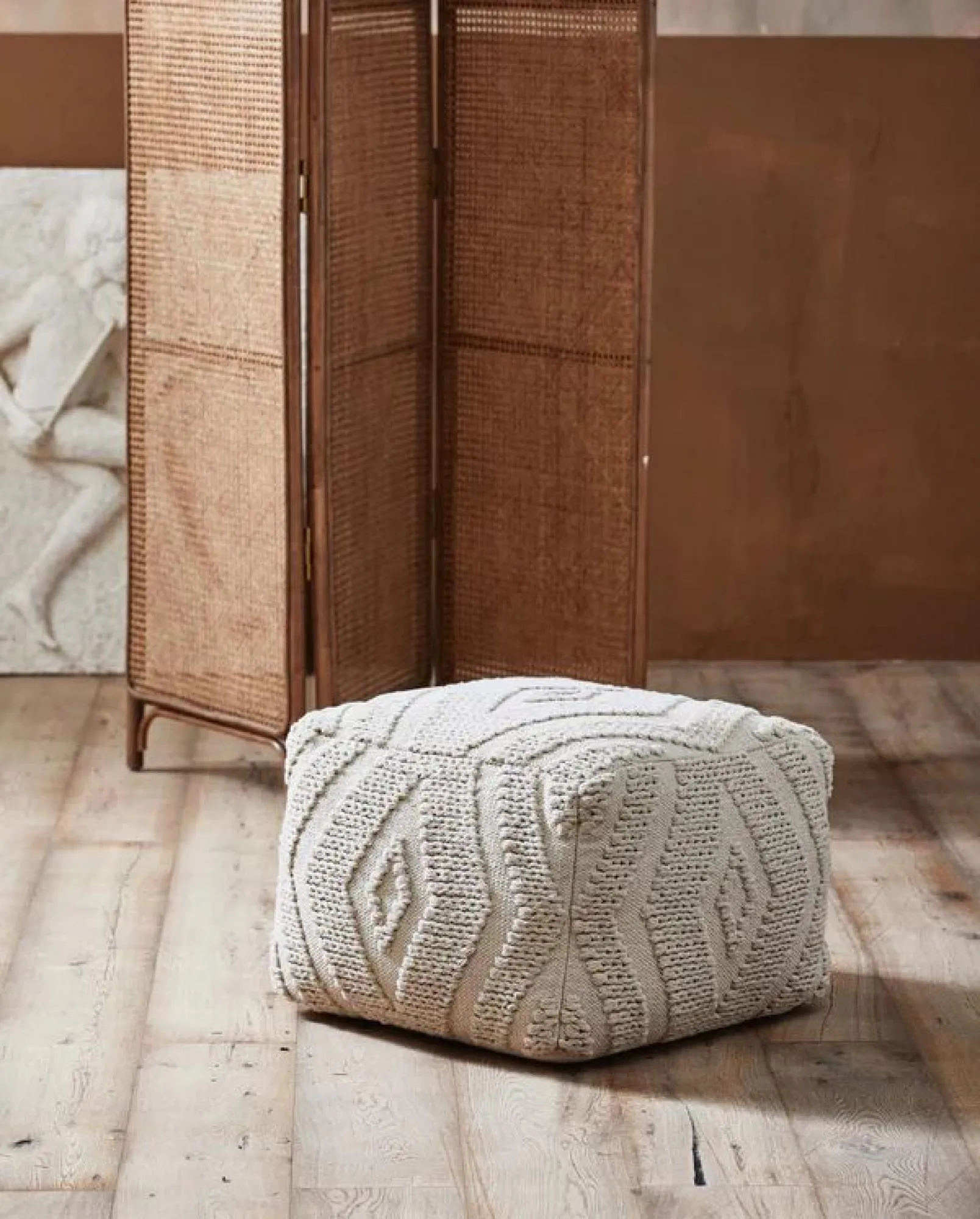 Wular Fabric Pouf - Off White