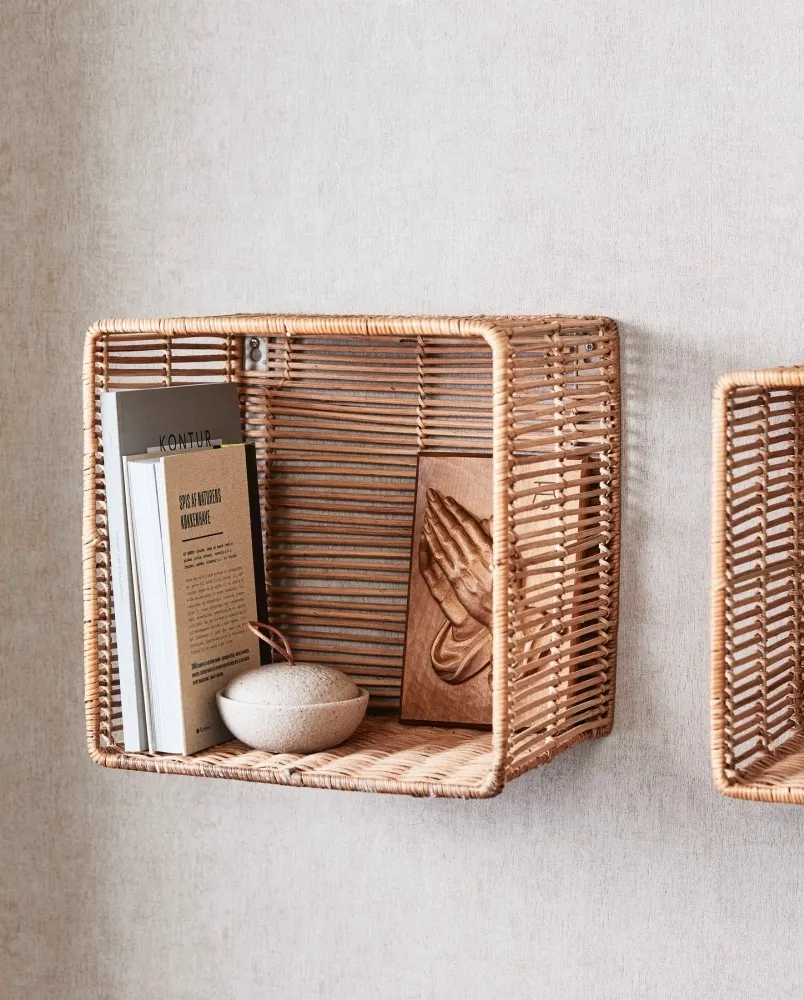 Zeya Rattan Storage Set of 2 Wall Shelves