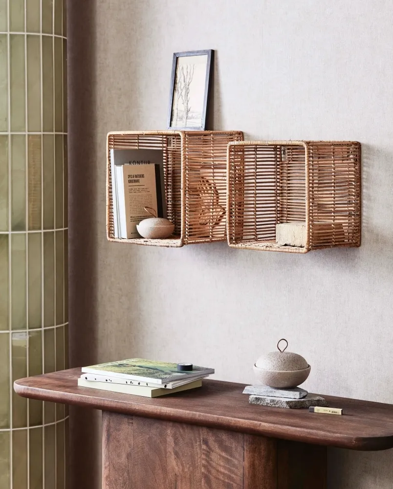 Zeya Rattan Storage Set of 2 Wall Shelves