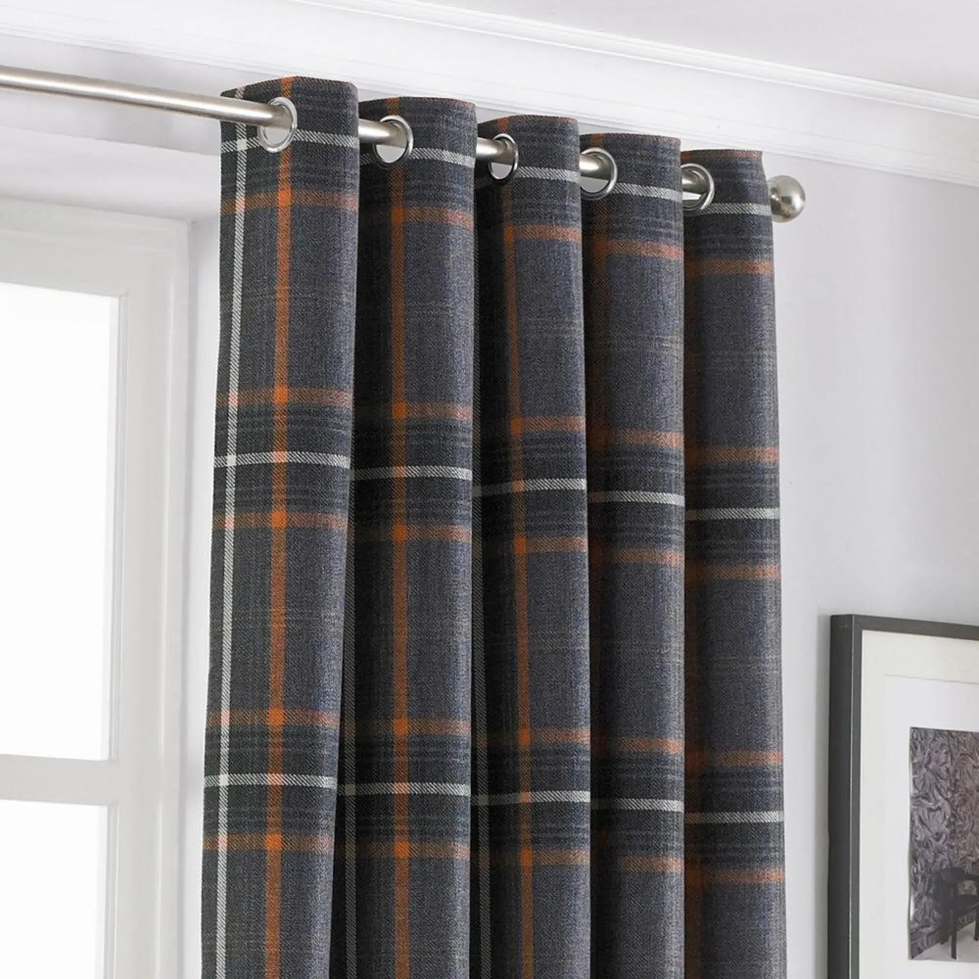 Aviemore Tartan Eyelet Curtains - Rust, Faux Wool