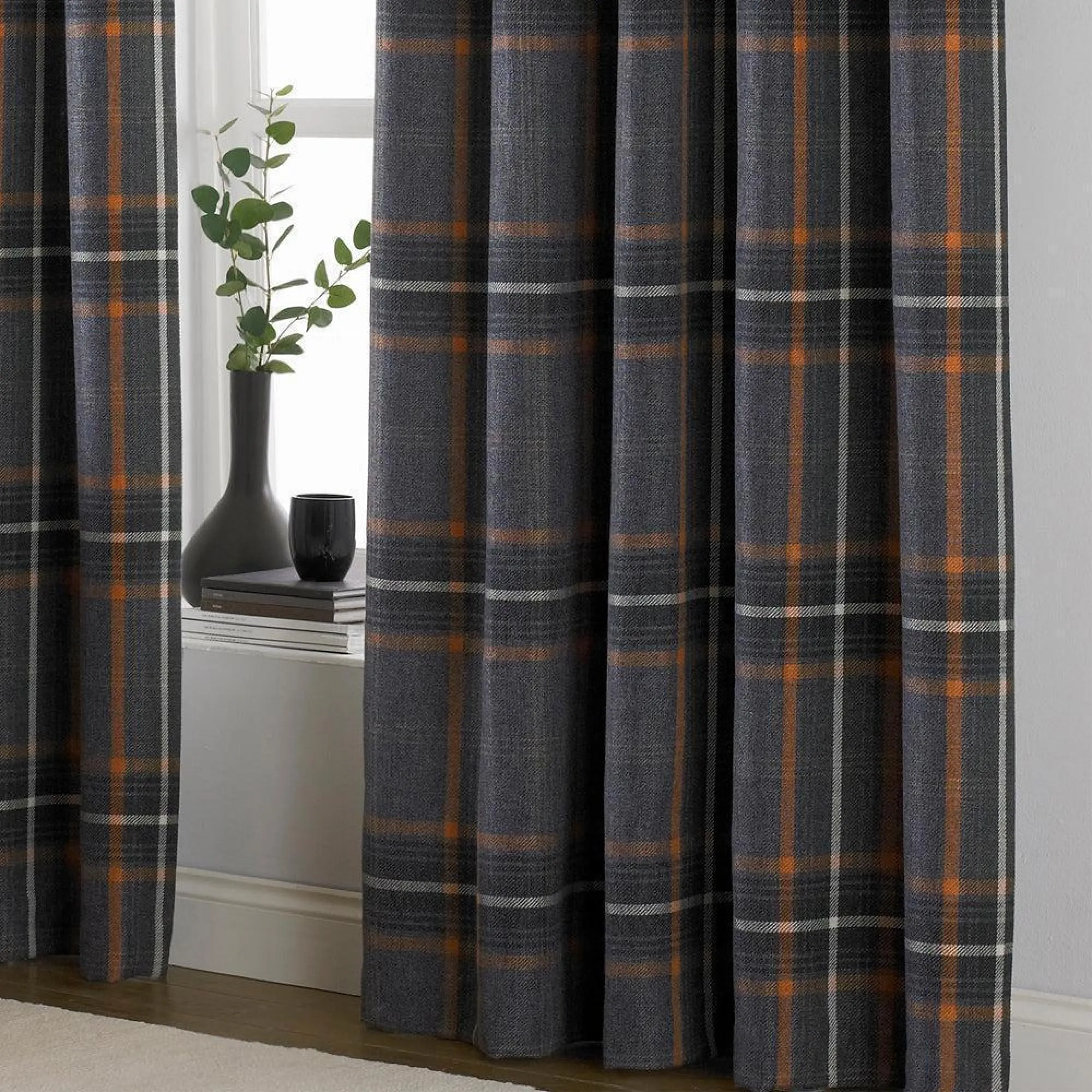 Aviemore Tartan Eyelet Curtains - Rust, Faux Wool