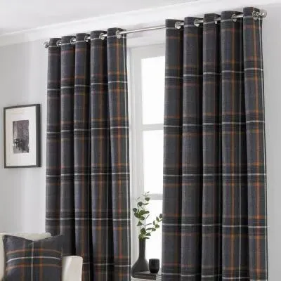 Aviemore Tartan Eyelet Curtains - Rust, Faux Wool