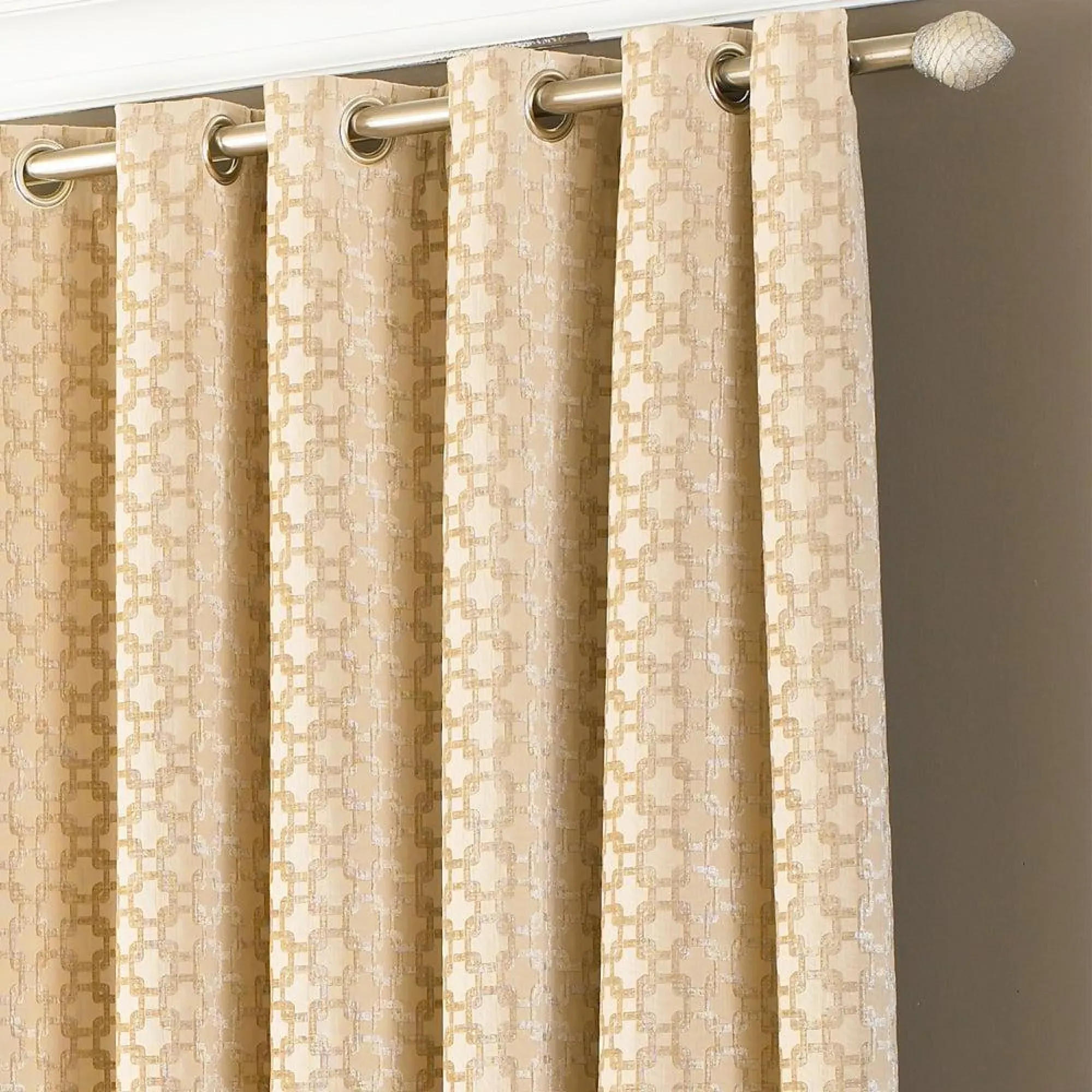 Belmont Chenille Jacquard Eyelet Curtains - Beige