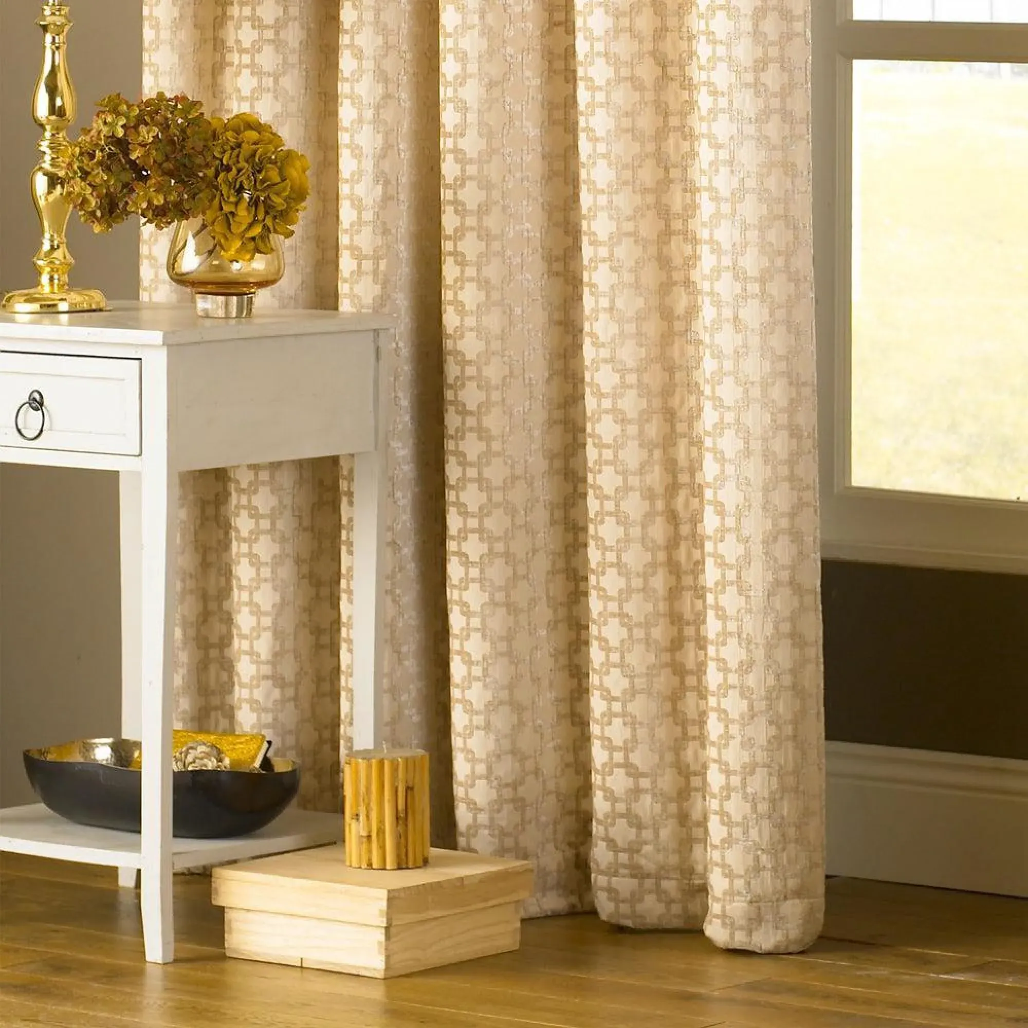 Belmont Chenille Jacquard Eyelet Curtains - Beige