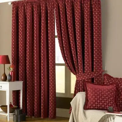 Belmont Chenille Jacquard Pencil Pleat Curtains - Claret image