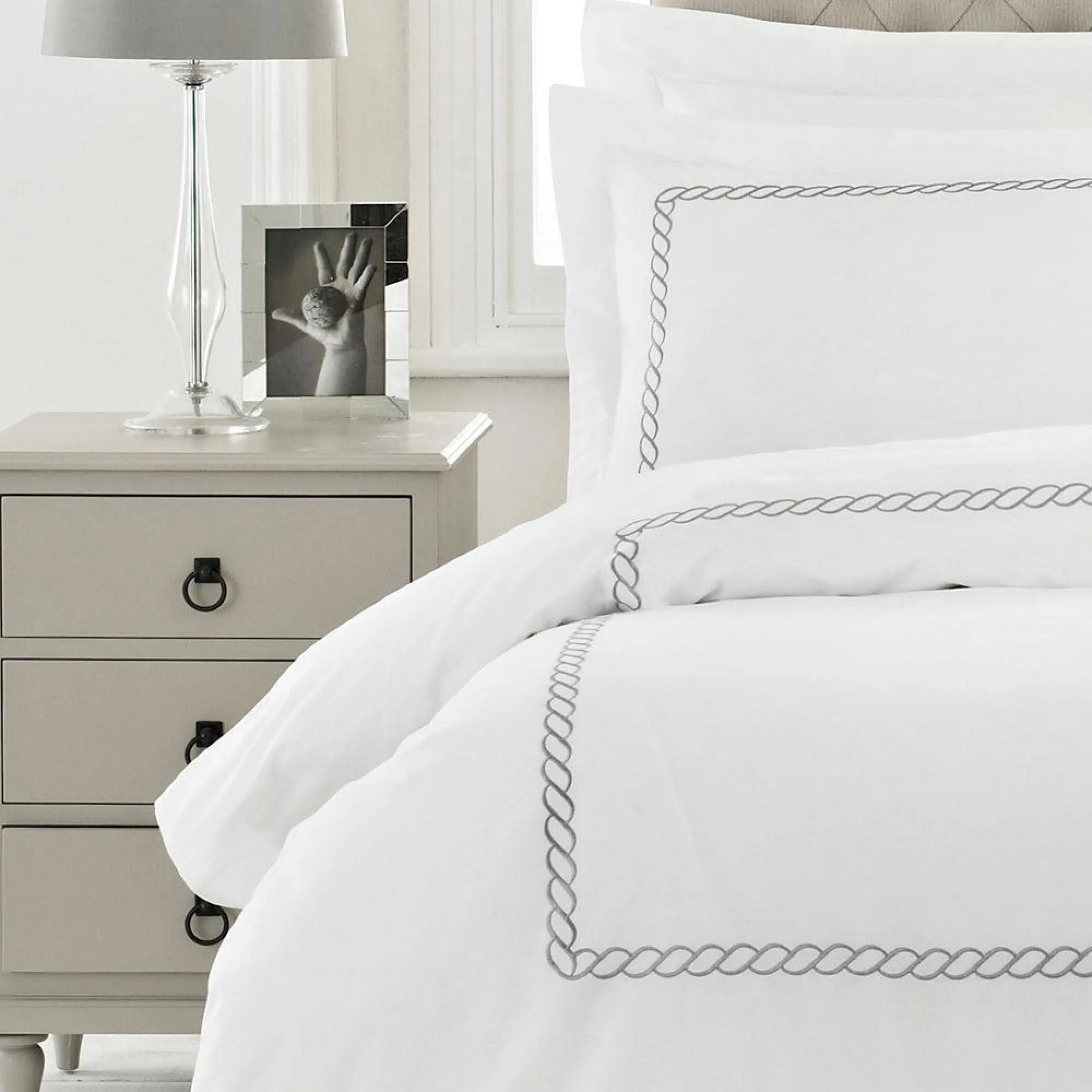 Cleopatra 200 Thread Count Duvet Cover Set - Silver, Cotton