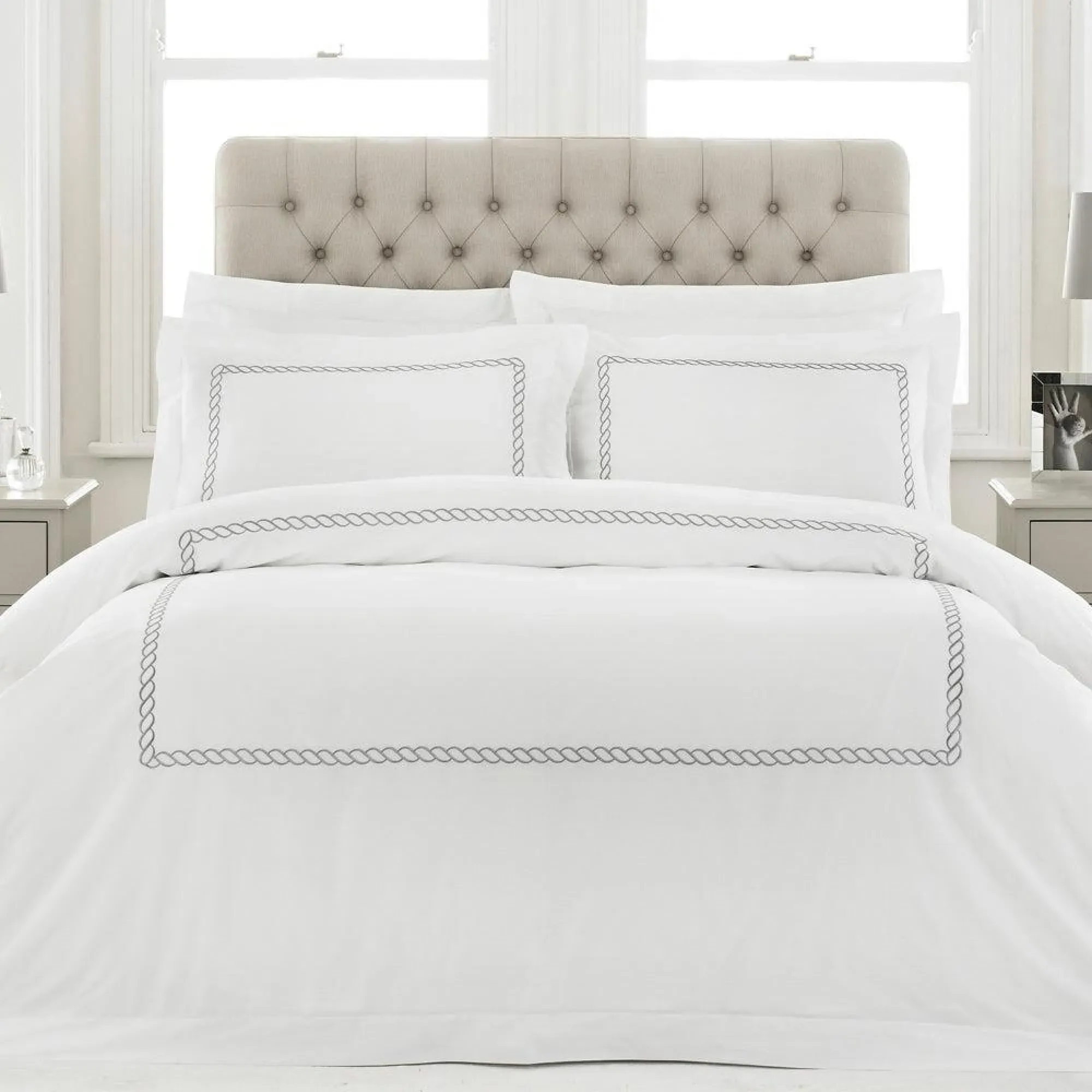 Cleopatra 200 Thread Count Duvet Cover Set - Silver, Cotton