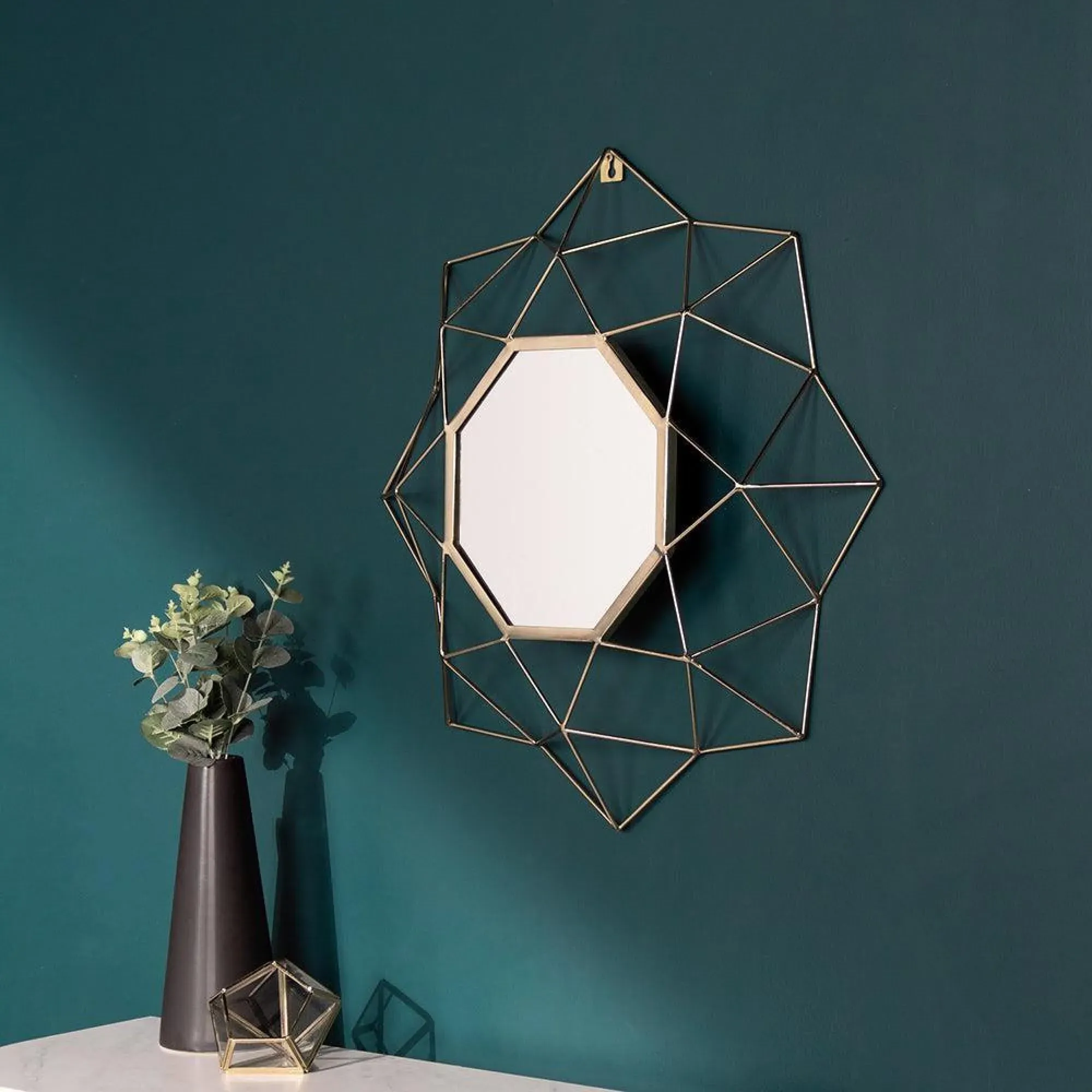 Gold Geo Round Wall Mirror - Brass