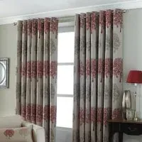 Oakdale Tree Eyelet Curtains - Red