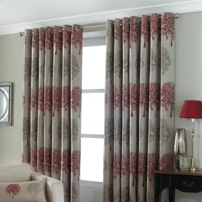 Oakdale Tree Eyelet Curtains - Red