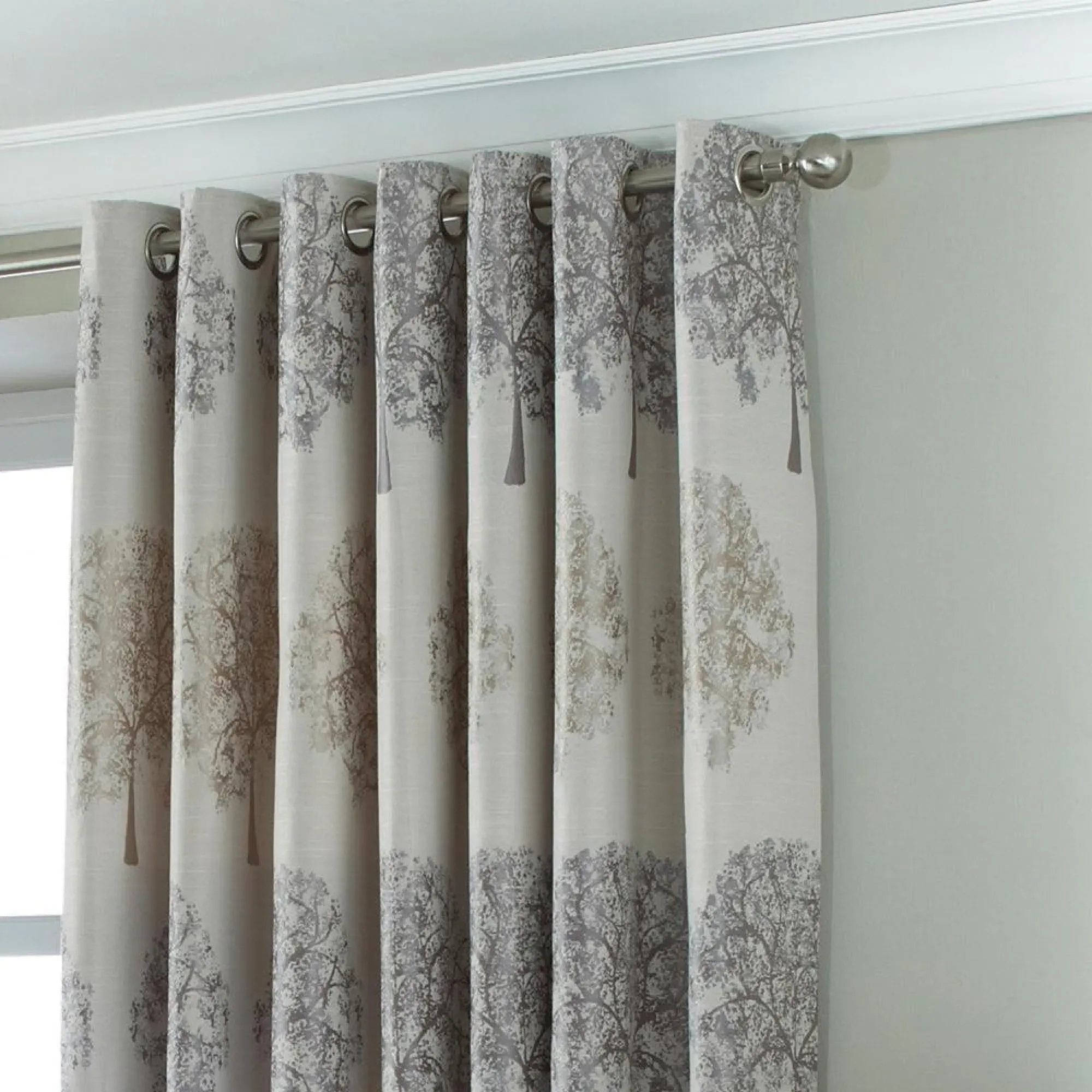 Oakdale Tree Eyelet Curtains - Silver