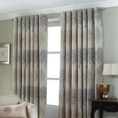 Oakdale Tree Eyelet Curtains - Silver