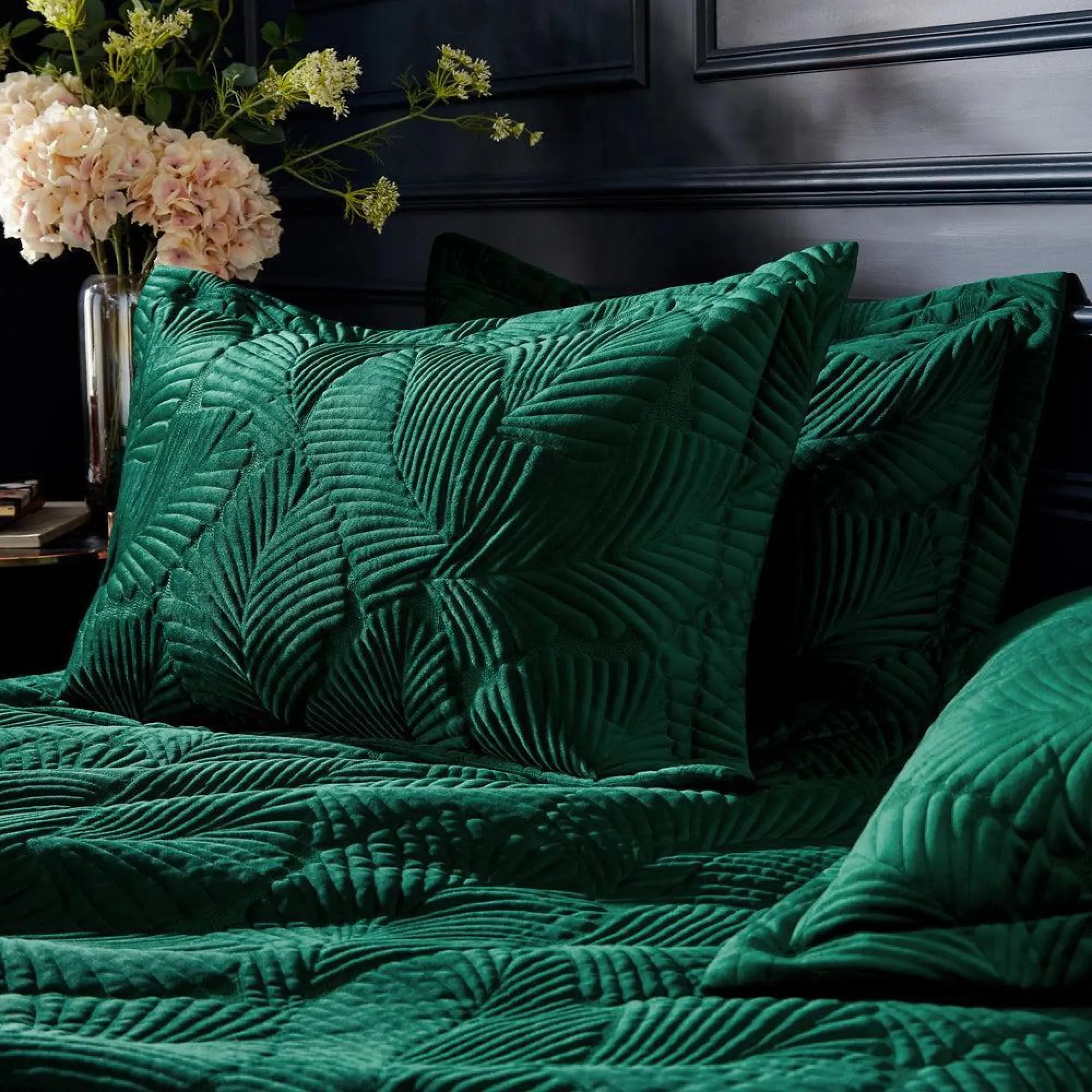 Palmeria Quilted Duvet Cover Set - Emerald, Velvet