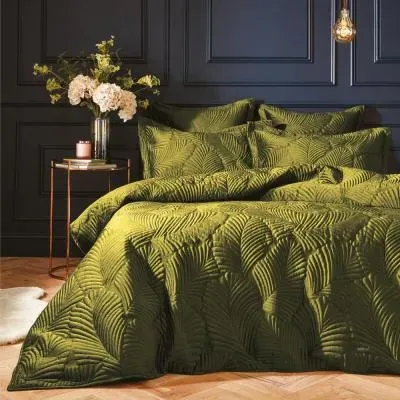 Palmeria Quilted Duvet Cover Set - Moss, Velvet