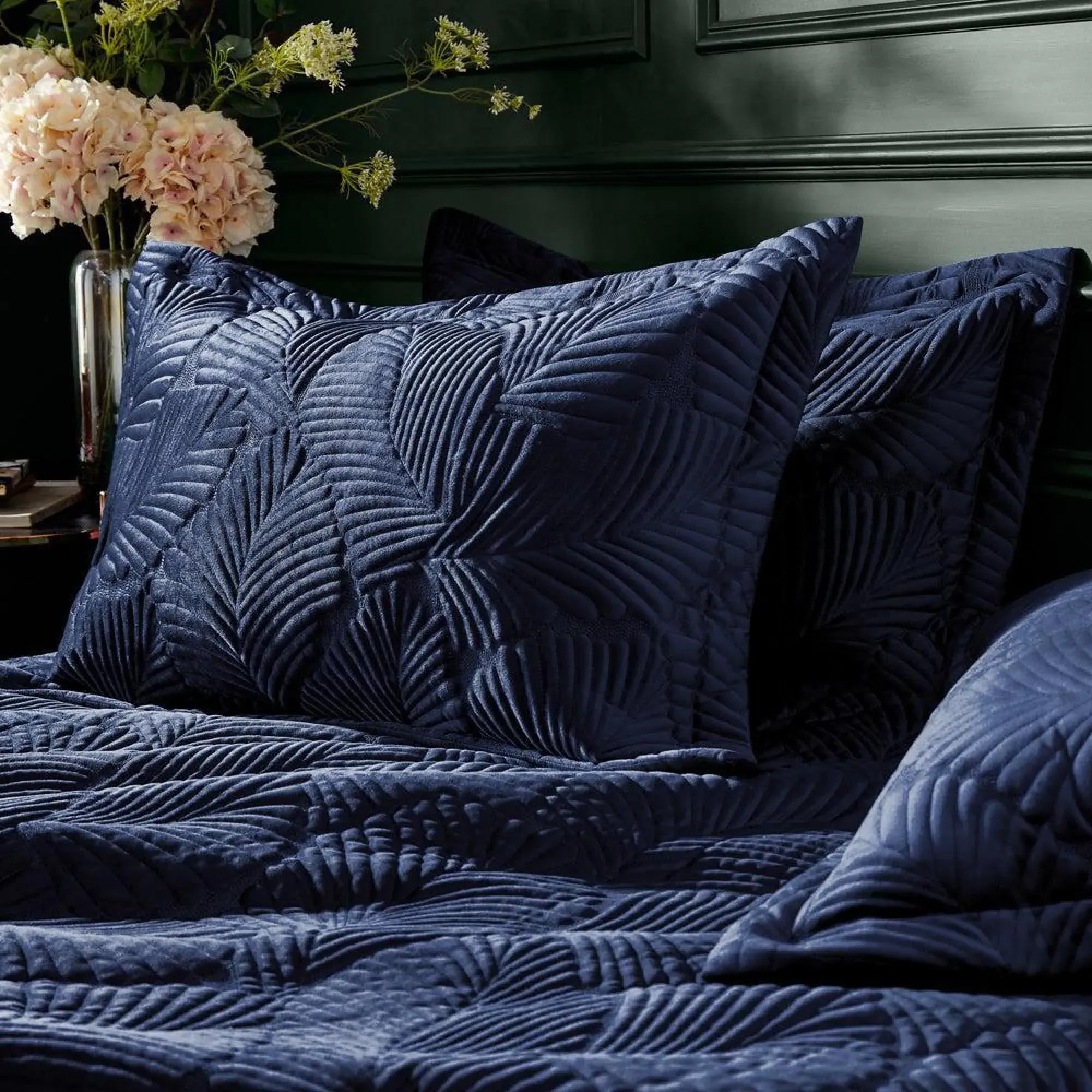 Palmeria Quilted Duvet Cover Set - Navy, Velvet