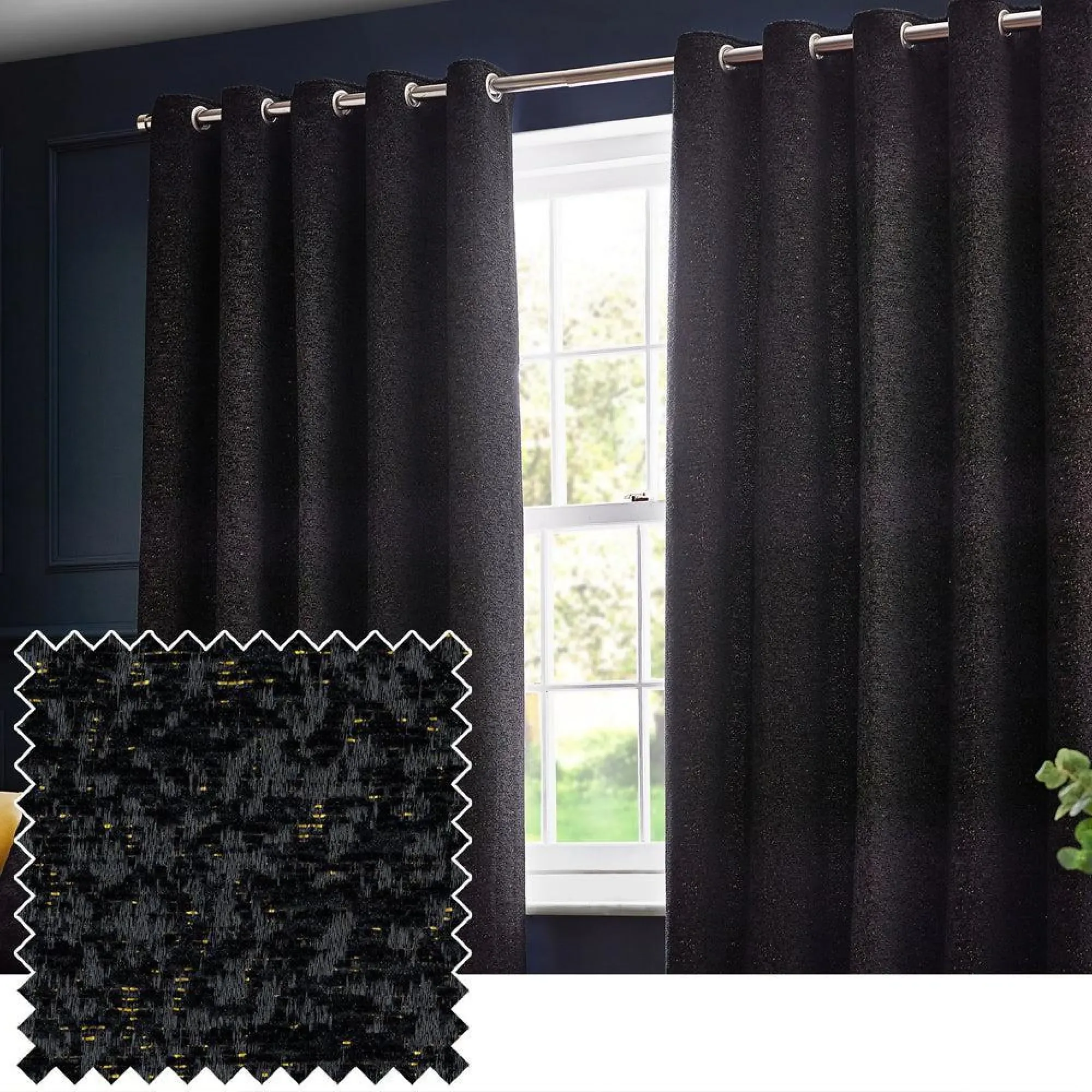 Riva Home Galaxy Room Darkening Eyelet Curtains - Black