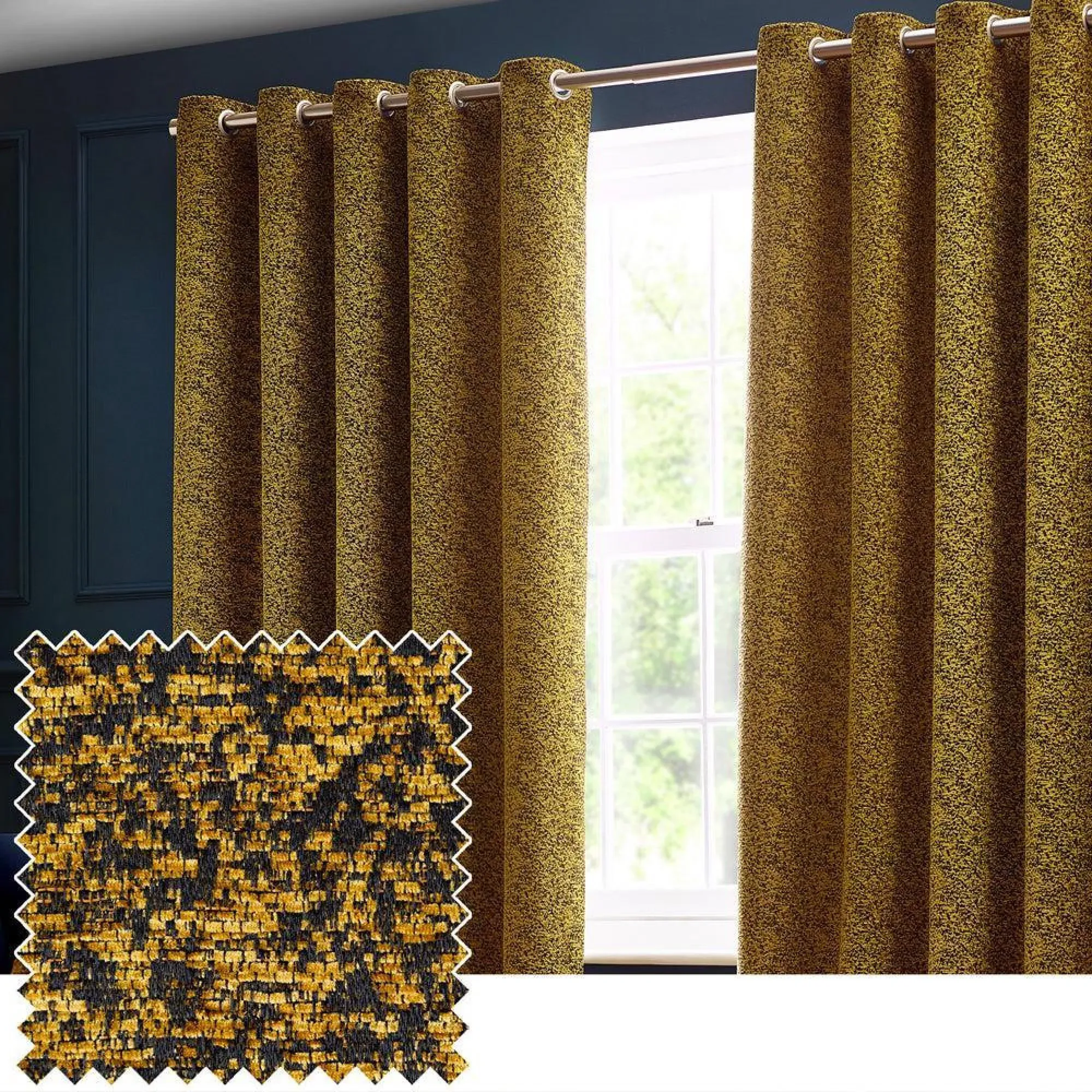 Riva Home Galaxy Room Darkening Eyelet Curtains - Gold