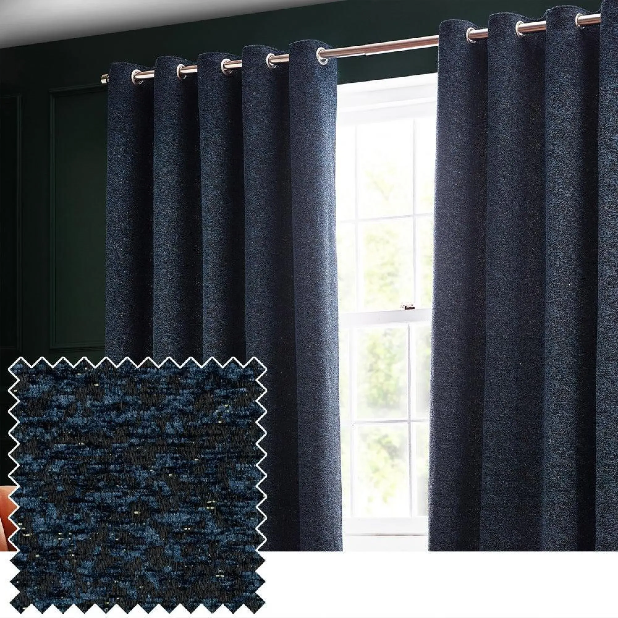Riva Home Galaxy Room Darkening Eyelet Curtains - Navy